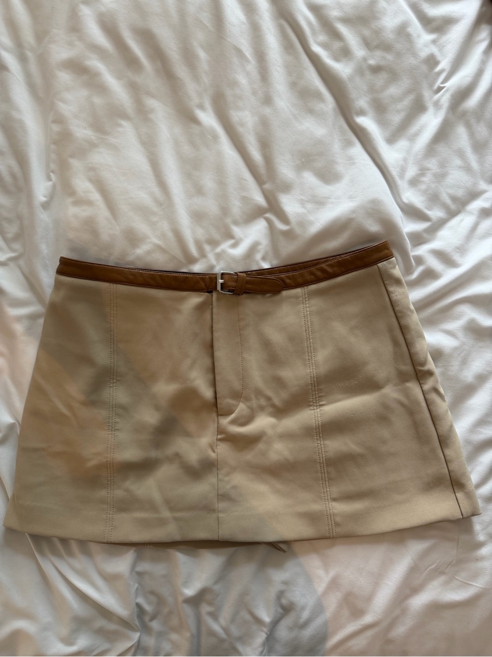 Zara Beige Mini Skirt with Buckle Detail Size Medium